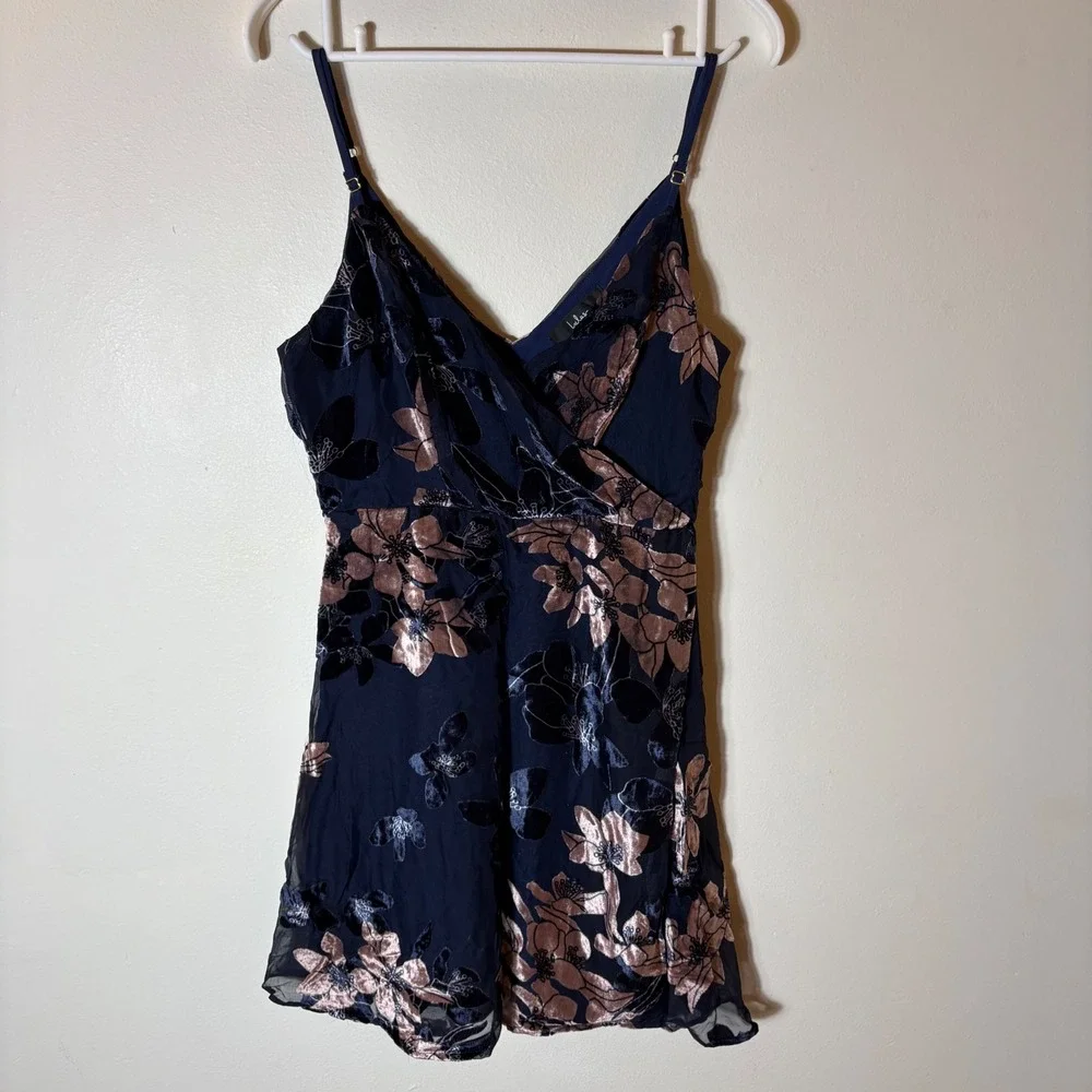 Lulus At The Afterparty Navy Blue Burnout Velvet Floral Mini Dress Size Small - Picture 2 of 10